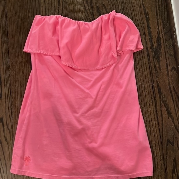 Lilly Pulitzer strapless neon pink top with ruffle size XS - Picture 3 of 6